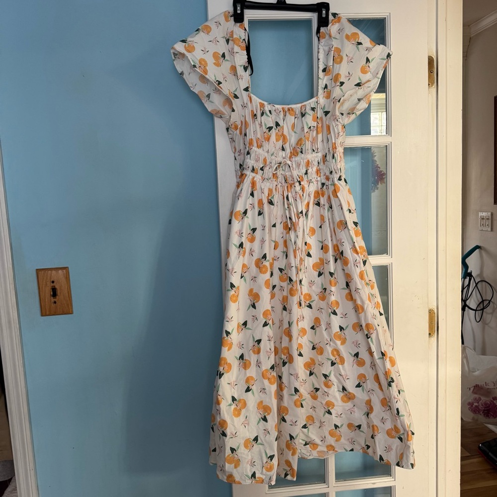 Floral Women’s Dress - White with Orange Accents